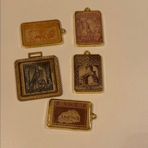Vintage Armenian Stamps Gold Framed Rectangular Pendants